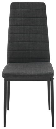 Moderner schwarzer Stuhl mit gepolsterter Rückenlehne und Sitzfläche, Vorderansicht