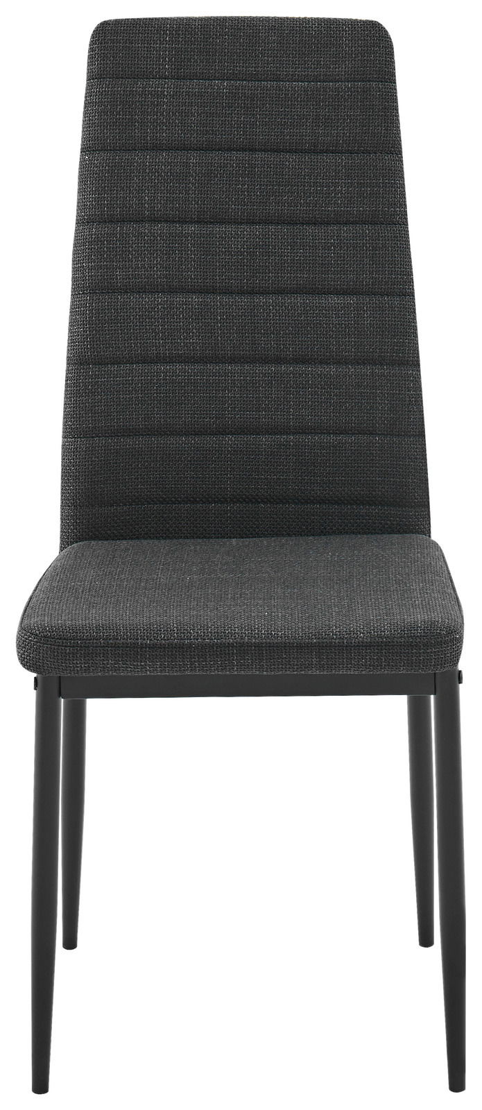 Moderner schwarzer Stuhl mit gepolsterter Rückenlehne und Sitzfläche, Vorderansicht