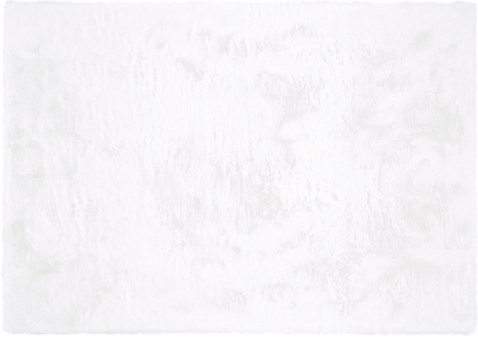 Weißer Fellteppich in Draufsicht, weich und flauschig, ideal für gemütliche Wohnräume.