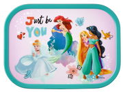 Lunchbox mit Disney-Prinzessinnen-Design, zeigt vier Prinzessinnen und den Schriftzug 'Just be you', aus der Vogelperspektive.