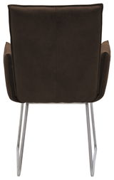 Rückansicht eines braunen Sessels mit Metallbeinen