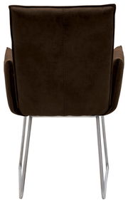 Rückansicht eines braunen Sessels mit Metallbeinen