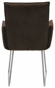 Rückansicht eines braunen Sessels mit Metallbeinen