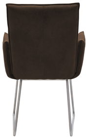 Rückansicht eines braunen Sessels mit Metallbeinen