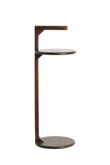 Moderner Beistelltisch aus Holz mit zwei runden Ablagen, seitliche Perspektive