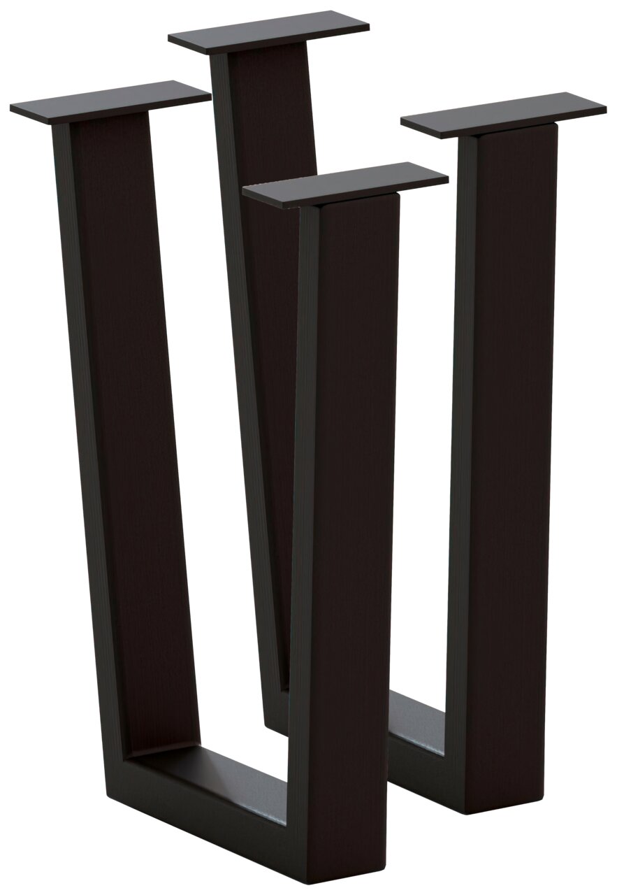 Schwarzes Bankgestell aus Metall in U-Form, seitliche Perspektive