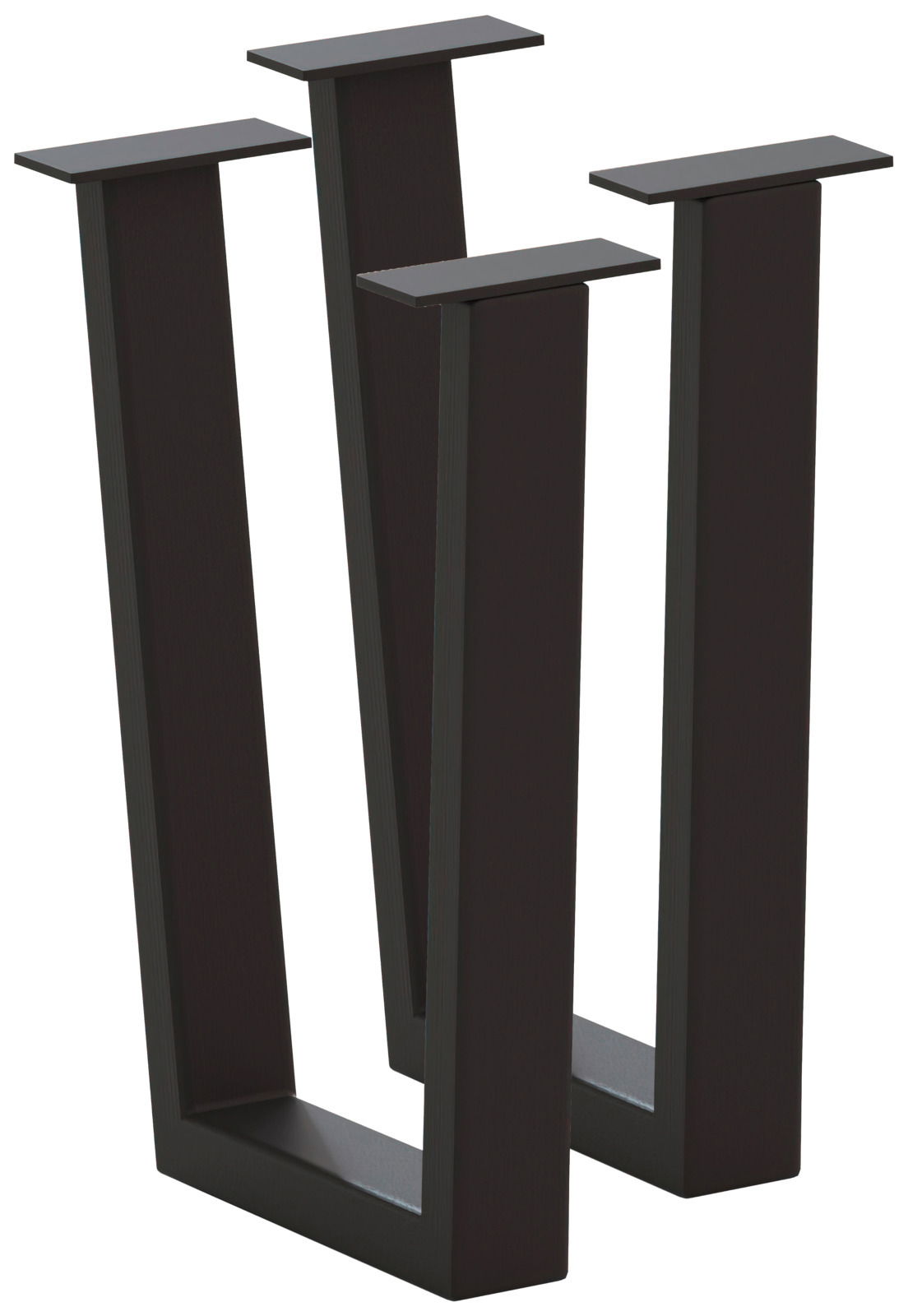 Schwarzes Bankgestell aus Metall in U-Form, seitliche Perspektive