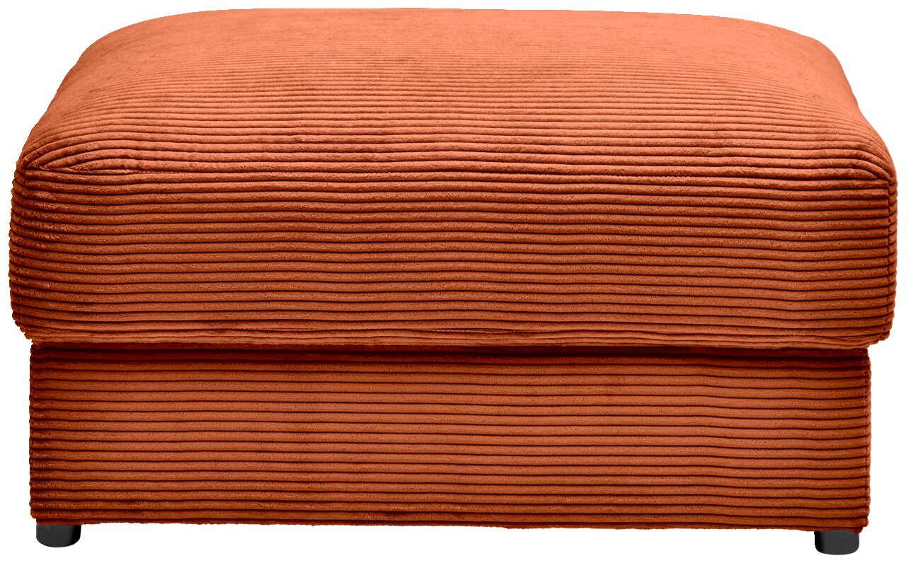 Vorderansicht eines orangefarbenen Hockers mit geripptem Stoffbezug.