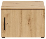 Frontansicht eines Holz-Aufsatzschranks mit einer Tür und schwarzem Griff.