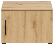 Frontansicht eines Holz-Aufsatzschranks mit einer Tür und schwarzem Griff.