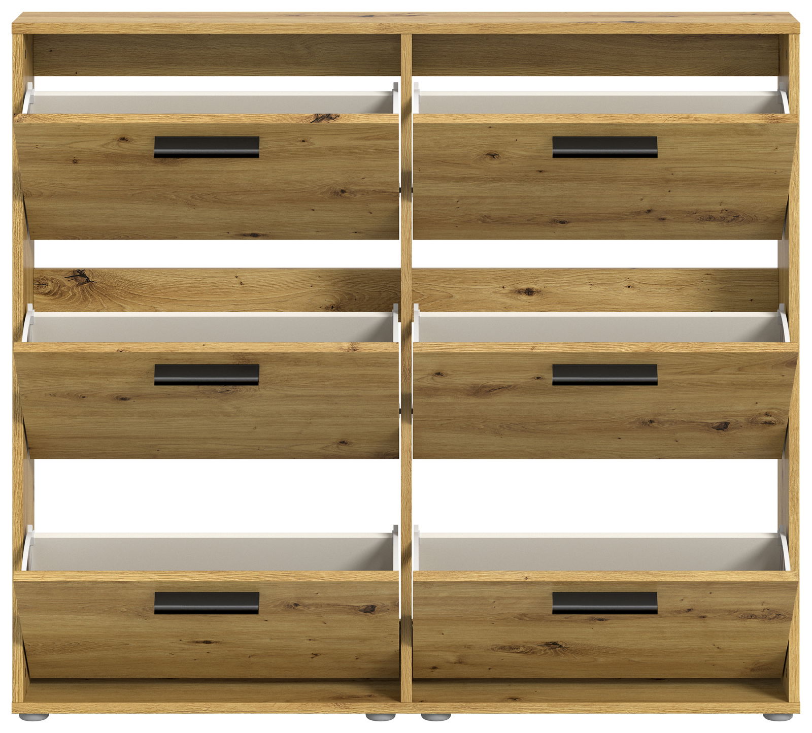 Schuhkipper mit sechs Fächern aus Holzoptik, frontale Ansicht