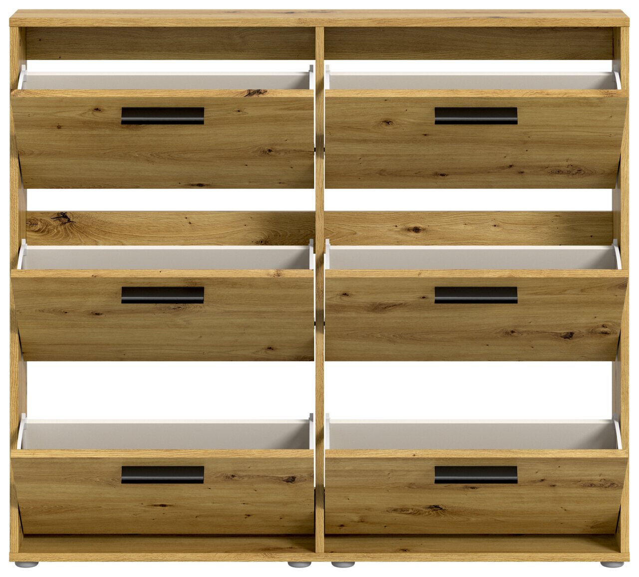 Schuhkipper mit sechs Fächern aus Holzoptik, frontale Ansicht