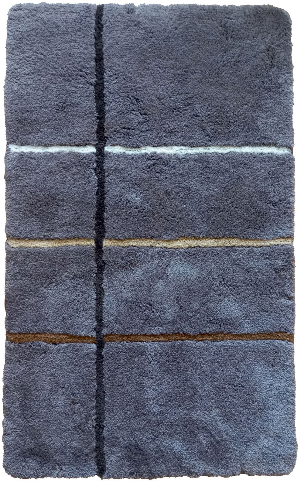 Grauer Badteppich mit horizontalen und vertikalen Streifen, Draufsicht