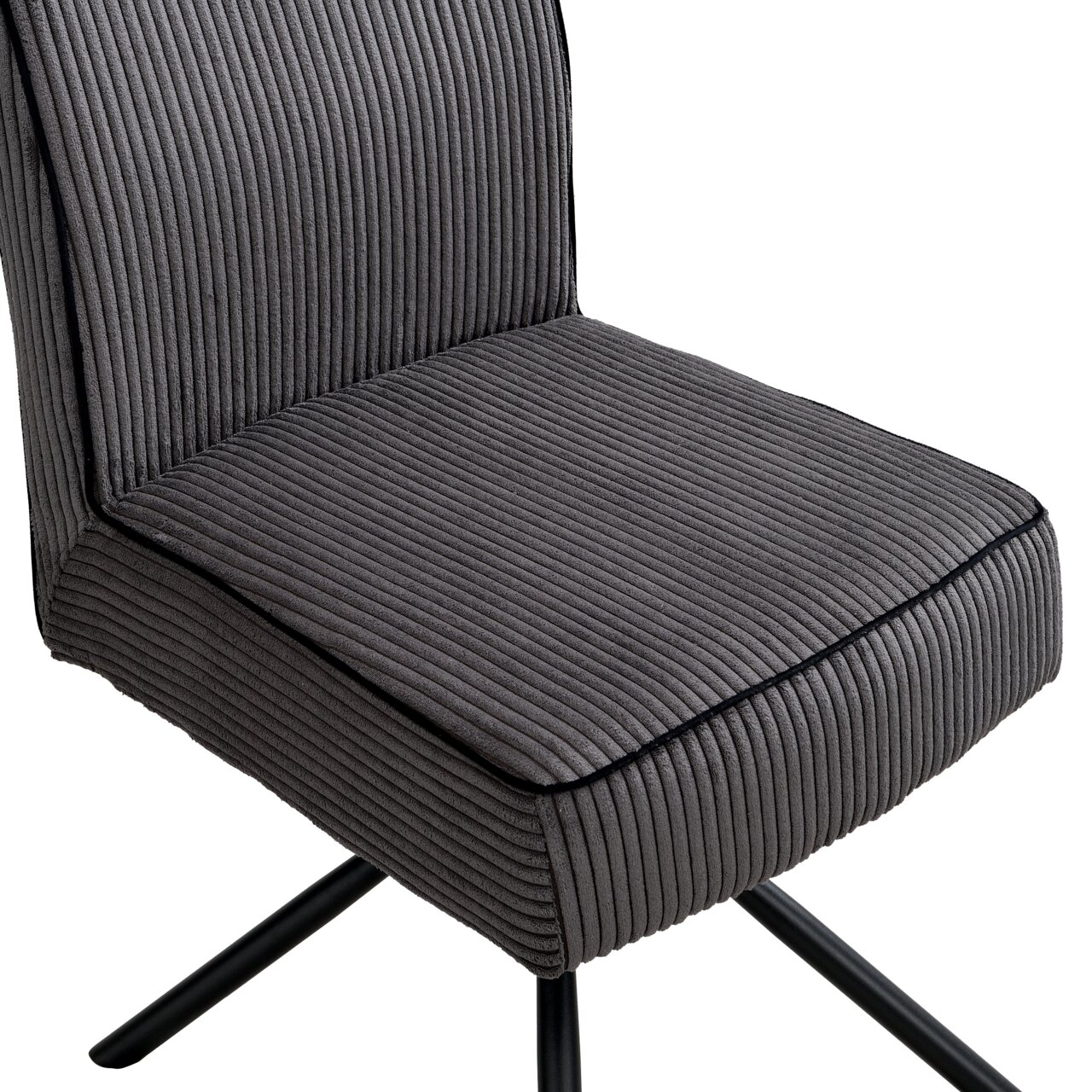 Grauer, gerippter Stuhl ELMAR mit schwarzem Metallgestell, seitliche Perspektive