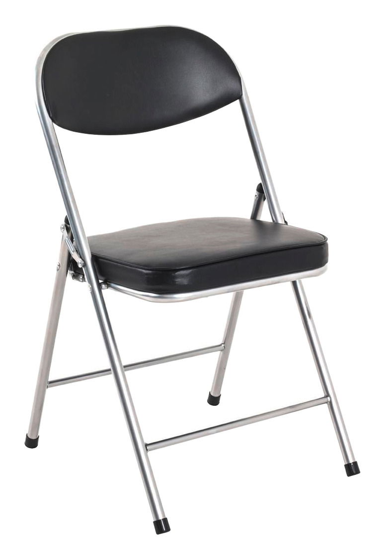 Schwarzer Klappstuhl mit Metallrahmen, Vorderansicht