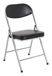 Schwarzer Klappstuhl mit Metallrahmen, Vorderansicht