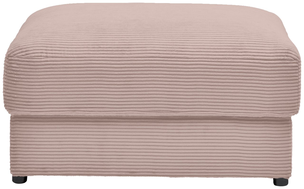 Hocker aus beigem, geripptem Stoff, frontal fotografiert