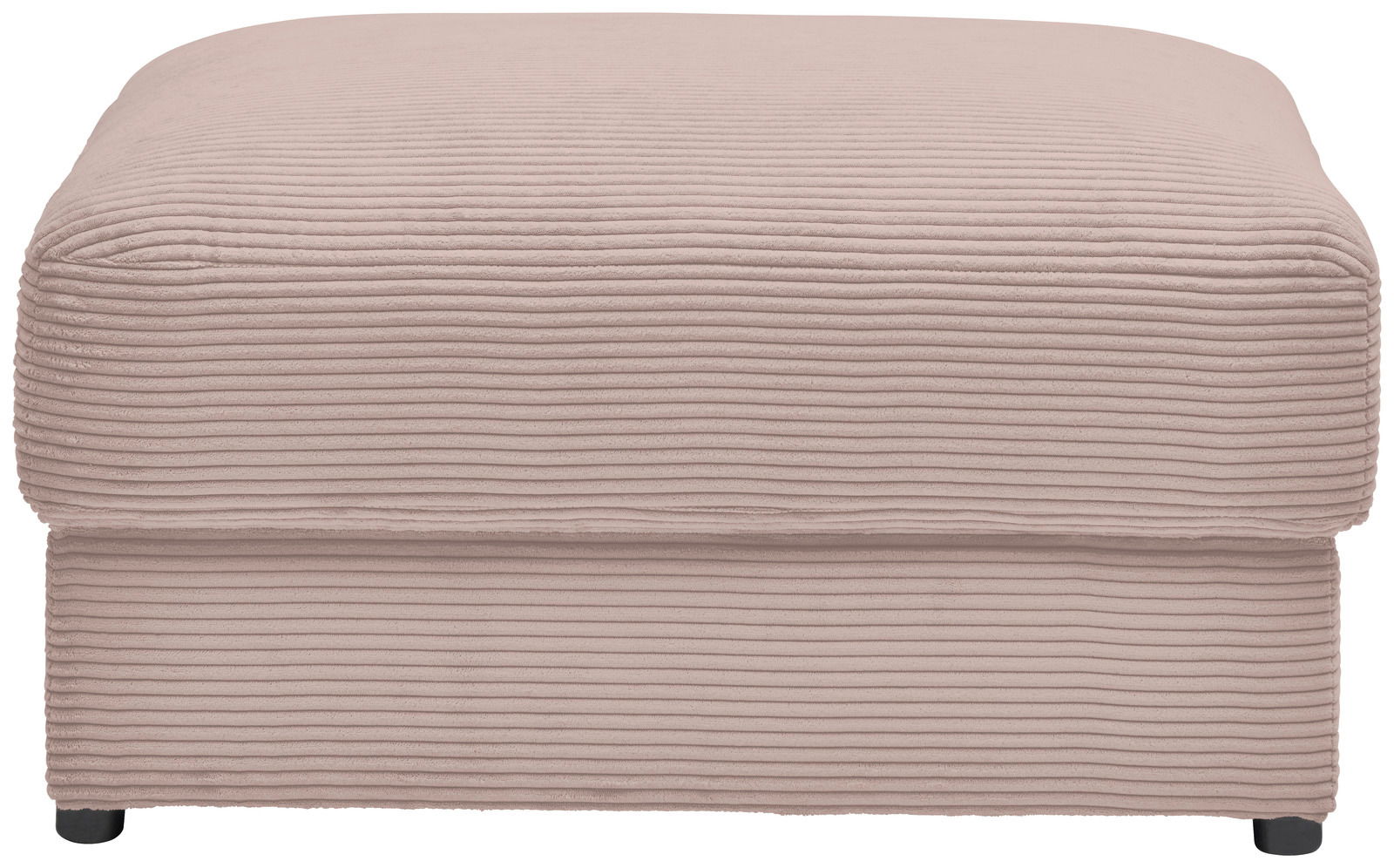 Hocker aus beigem, geripptem Stoff, frontal fotografiert