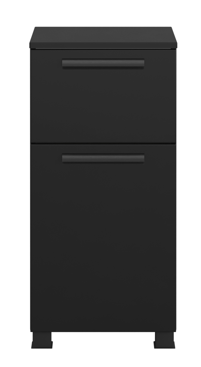 XORA Unterschrank VANNES Schwarzer Unterschrank mit zwei Schubladen, Frontalansicht
