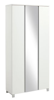 Weißer XL-Garderobenschrank mit Spiegeltür, Frontalansicht