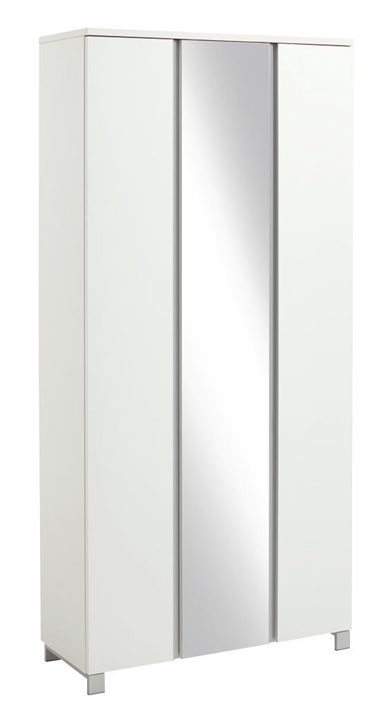 Weißer XL-Garderobenschrank mit Spiegeltür, Frontalansicht