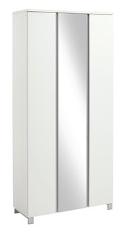 Weißer XL-Garderobenschrank mit Spiegeltür, Frontalansicht