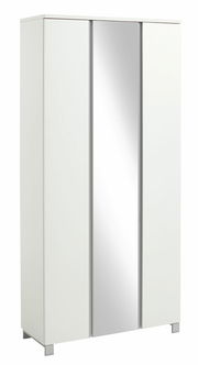 Weißer XL-Garderobenschrank mit Spiegeltür, Frontalansicht