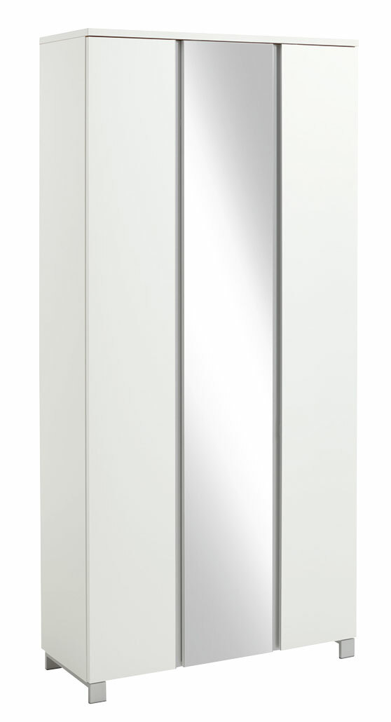 Weißer XL-Garderobenschrank mit Spiegeltür, Frontalansicht
