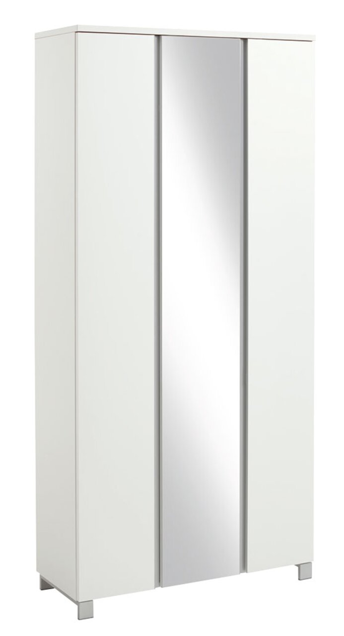 Weißer XL-Garderobenschrank mit Spiegeltür, Frontalansicht