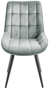 Moderner Stuhl mit gepolsterter Sitzfläche und Rückenlehne in grauem Stoff, Vorderansicht