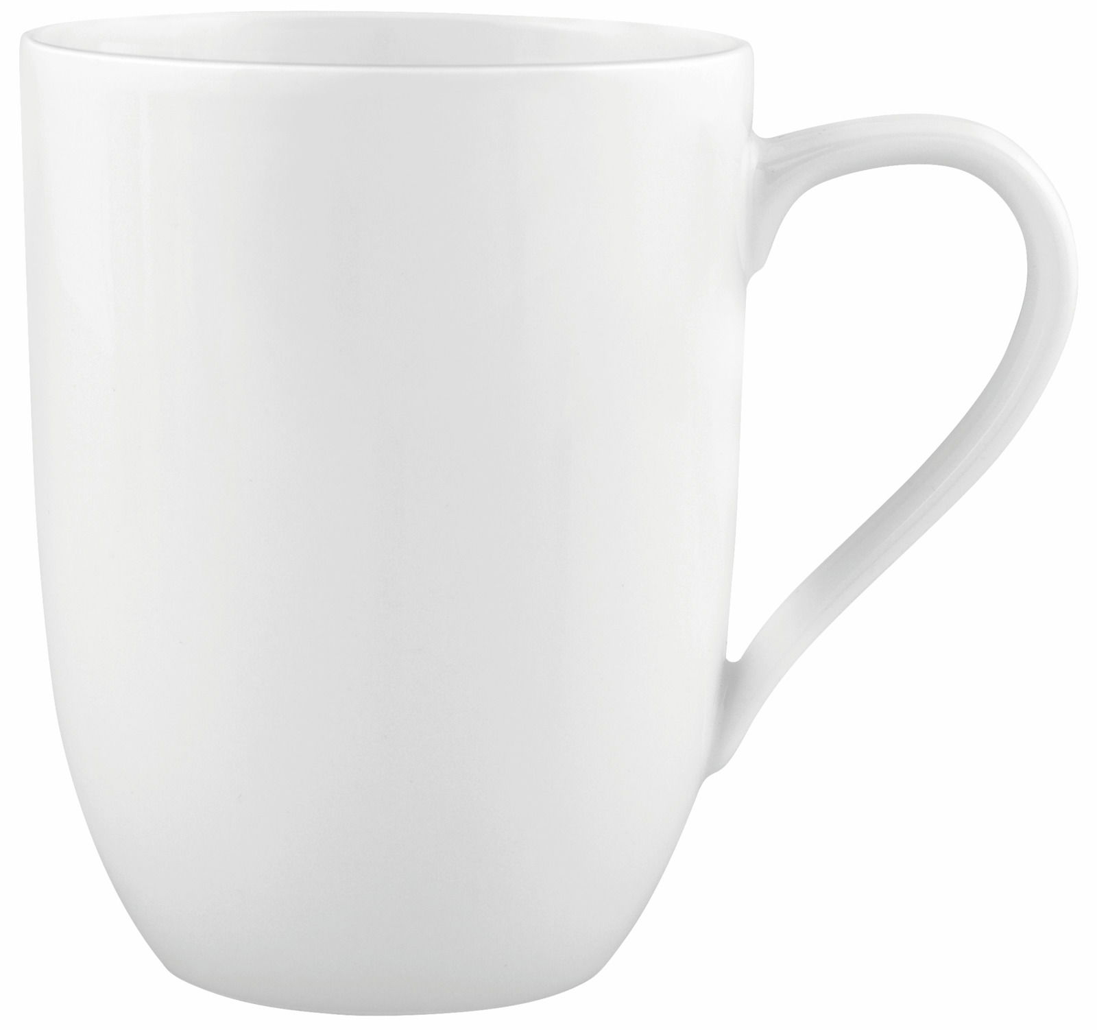 Weißer Becher mit Henkel, seitliche Perspektive