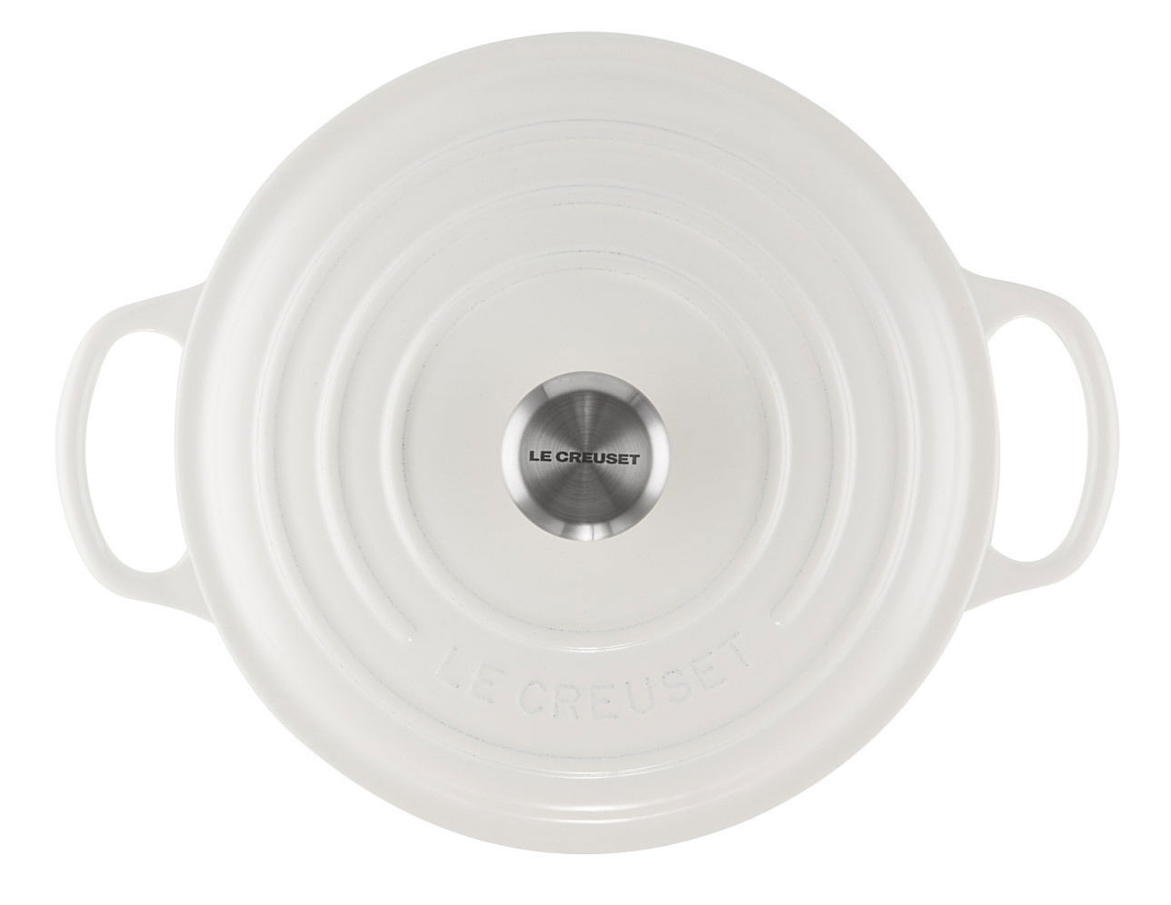 Weißer runder Bräter von Le Creuset, Draufsicht