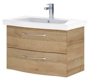 Moderner Waschtisch mit Holzoptik und zwei Schubladen, Frontalansicht