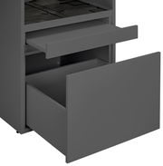 Grauer Wäscheschrank mit zwei offenen Schubladen, seitliche Perspektive