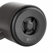 Bodenansicht einer schwarzen Isolierkanne Samba 1,5l, hergestellt in Deutschland.