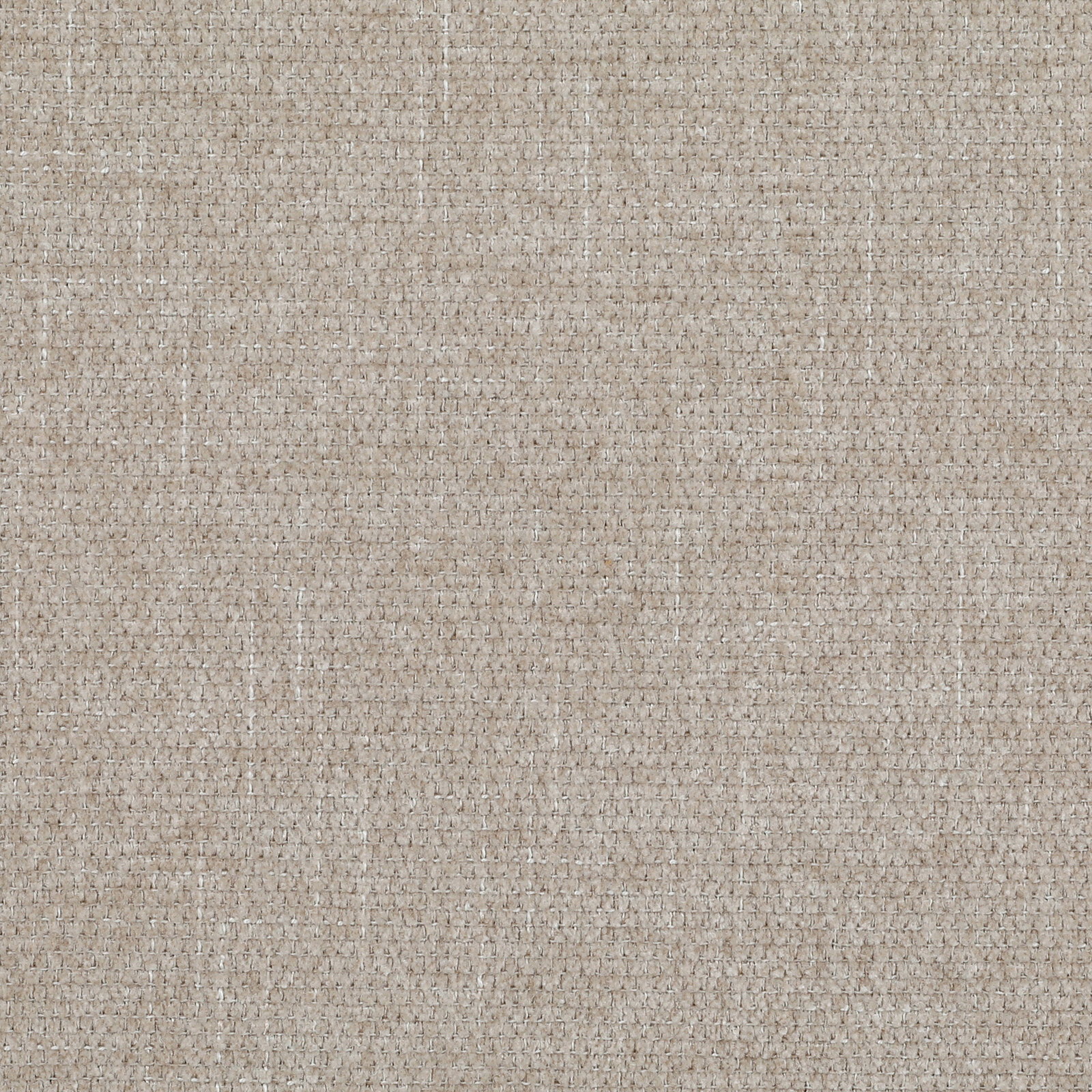 Nahaufnahme/Detailansicht von beigem, grob gewebtem Stoff mit sichtbarer Struktur und feinen hellen Fäden, frontal aufgenommen