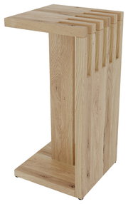 Moderner Beistelltisch aus hellem Holz in seitlicher Perspektive