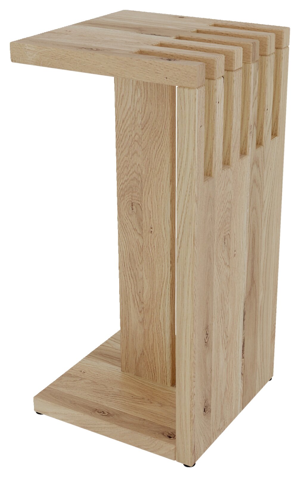Linea Natura Beistelltisch NOAM Moderner Beistelltisch aus hellem Holz in seitlicher Perspektive