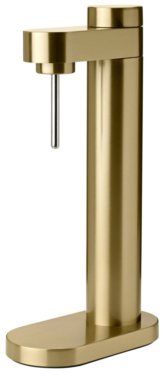 Goldener Wassersprudler in seitlicher Ansicht mit modernem Design.