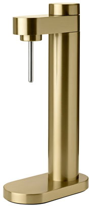 Goldener Wassersprudler in seitlicher Ansicht mit modernem Design.