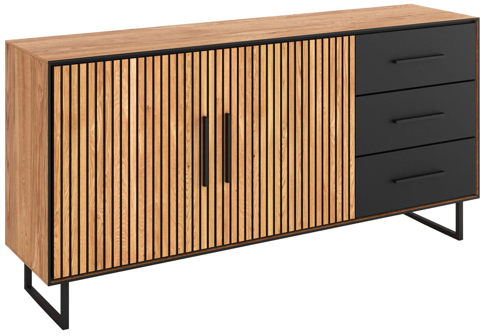 Modernes Sideboard aus Holz mit schwarzen Akzenten, Frontansicht