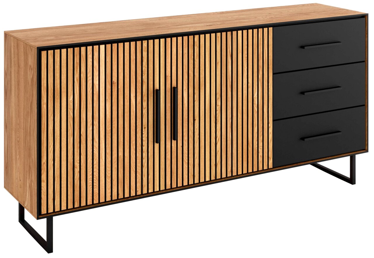 Modernes Sideboard aus Holz mit schwarzen Akzenten, Frontansicht
