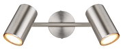 Moderner doppelter Strahler aus gebürstetem Metall, frontal abgebildet.