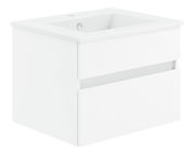 Weiße Badkombination mit Waschbecken, Frontansicht von links