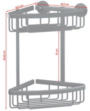 Schwarzer Eckduschkorb von tesa ALUXX, zweistufig, mit Wandmontage, seitliche Perspektive