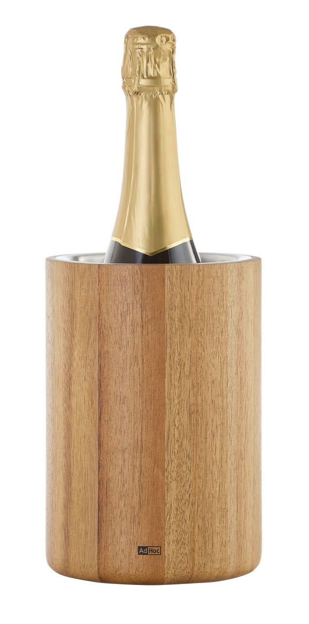 Ad Hoc Wein-, Sekt- / Champagnerkühler VINE Holz-Weinkühler mit einer Flasche Champagner, Frontalansicht