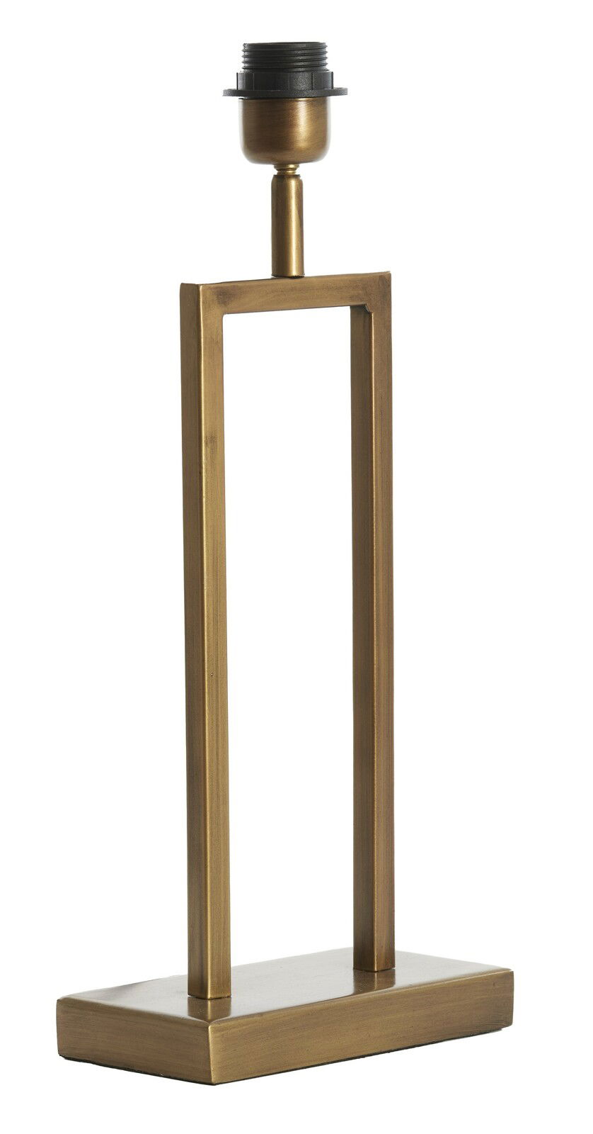 Moderner Lampenfuß aus Metall in rechteckiger Form mit goldener Oberfläche, seitliche Perspektive.