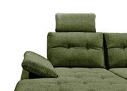 Grünes Sofa mit verstellbarer Kopfstütze und Armlehne, seitliche Perspektive