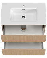 Waschtisch-Set mit weißem Waschbecken und Holzschubladen, Ansicht von oben