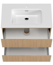 Waschtisch-Set mit weißem Waschbecken und Holzschubladen, Ansicht von oben